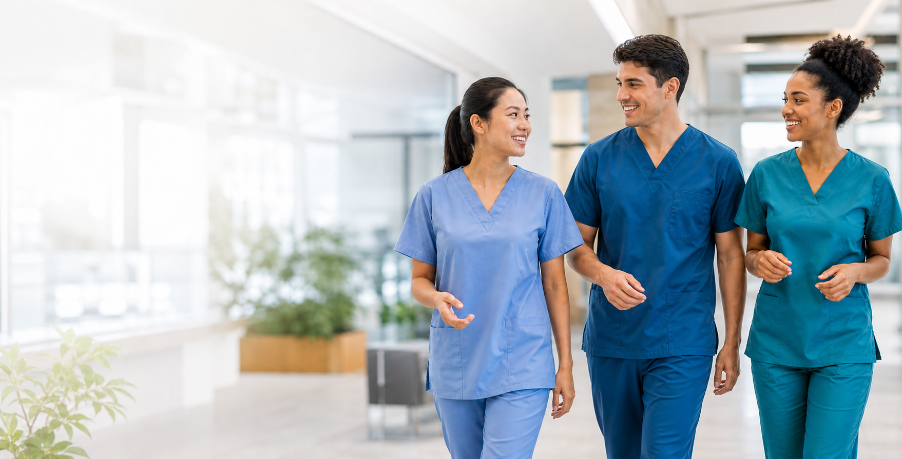 Nurses in a bright healthcare setting